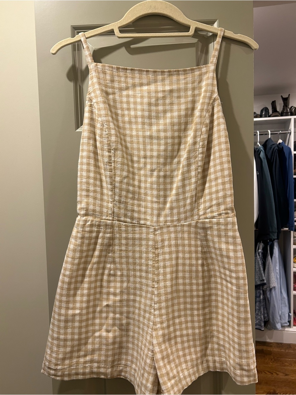 Abercrombie & Fitch Beige and White Gingham Romper